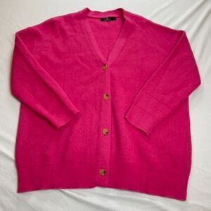 LILLUSORY Women's Oversized V-Neck Cardigan Sweater Size S Fuchsia Hot Pink